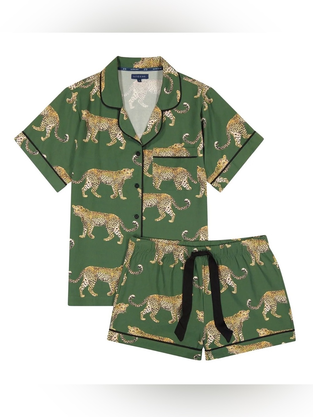 Katie Kime Green Cheetah Pajama Set Size Medium